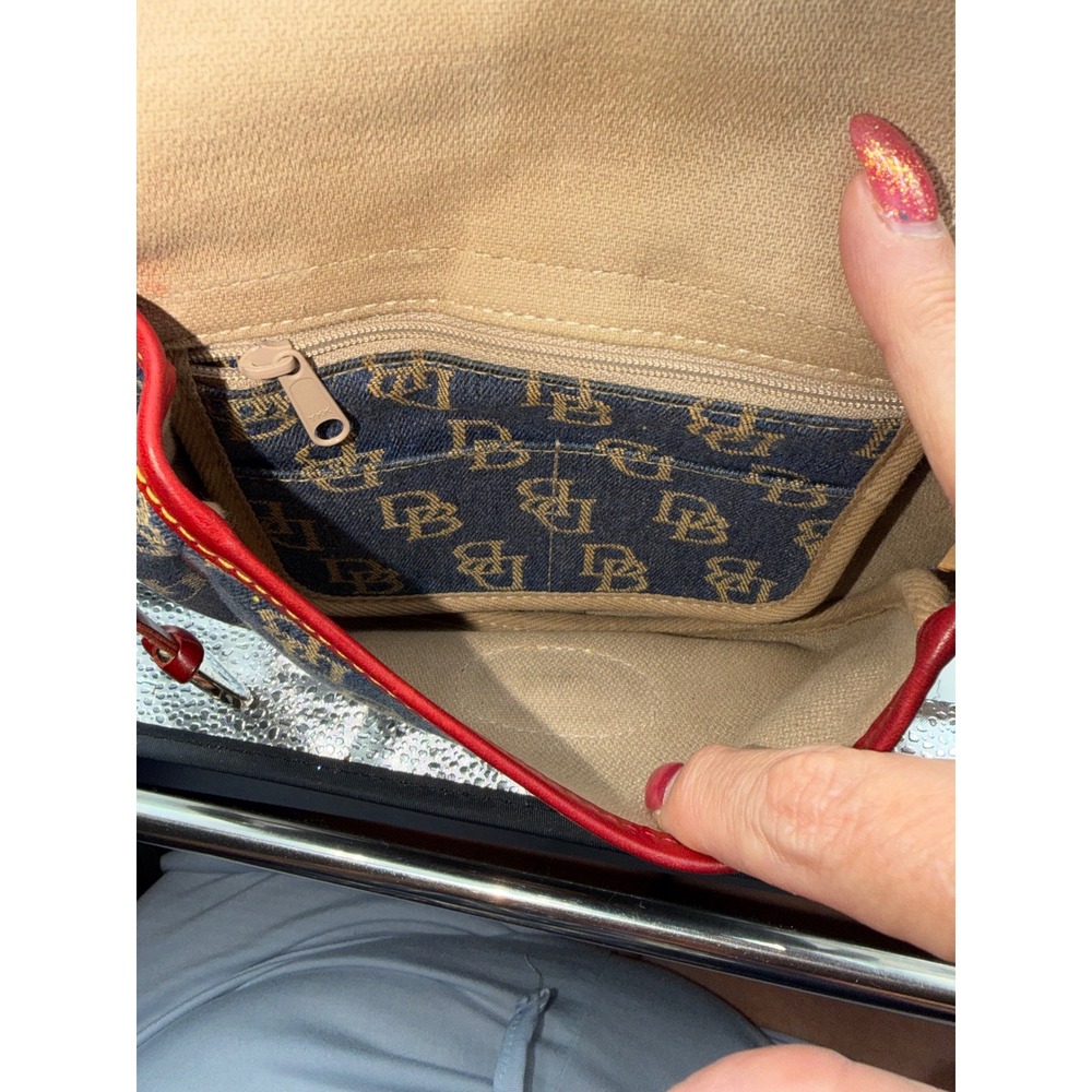 Dooney & Bourke Vintage Monogram Denim Leather Crossbody Bag Blue Red J92050 - Picture 10 of 15